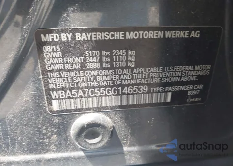 2016 BMW 528I xDrive from USA, damaged, VIN WBA5A7C55GG146539